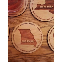 3.5" round wooden coasters with State of Missouri shape in the... from ASI...