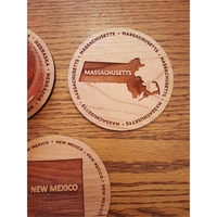 3.5" round wooden coasters with State of Massachusetts shape in the... from...