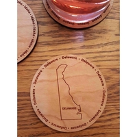 3.5" round wooden coasters with State of Delaware shape in the... from ASI...