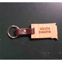 2" South Dakota shaped hardwood keychains with laser engraving; USA-made...