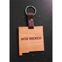 2" New Mexico shaped hardwood keychains with laser engraving; USA-made...
