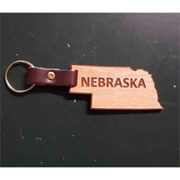 2" Nebraska shaped hardwood keychains with laser engraving; USA-made...