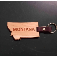 2" Montana shaped hardwood keychains with laser engraving; USA-made...