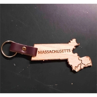 2" Massachusetts shaped hardwood keychains with laser engraving; USA-made...