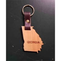 2" Georgia shaped hardwood keychains with laser engraving; USA-made...