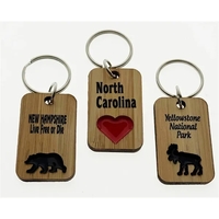 Mini Rectangle Wood Keychains: Bear, Heart, and a Moose