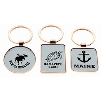 Rose gold plated keychain with a white aluminum inlayed plate, available......