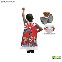 100% polyester kids super hero cape featuring an edge-to-edge dye...