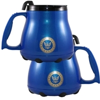 Travel mug with black lid, thumb grip handle, wide no-slide bottom,... from...