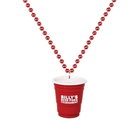 33" red beaded necklace with 2 oz. red shot glass attached.... from ASI 98360...