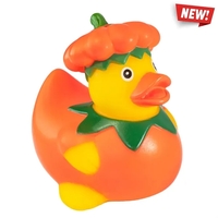 3" x 3" x 3.25" pumpkin themed rubber duck.... from ASI 34415 Alpi...