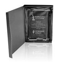 Customizable small jade glass award with stand; includes gift box... from ASI...