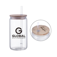 Natural & sustainable 18oz glass tumbler. Bamboo lid, reusable straw....