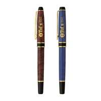Lacquer-coated marble brass rollerball pen with standard black ink and...