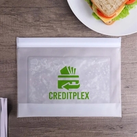 Refrigerator- and freezer-safe reusable PEVA food storage bag with built-in...