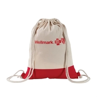 Lightweight drawstring bag made from natural canvas with color accent on......