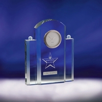 Silvertone clock made of optic crystal with facets and frosted textures,......