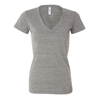 Women's triblend deep v-neck t-shirt with long and lean silhouette. Blank......