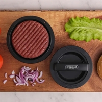 Burger press with detachable indent press for shaping and filling burgers.......