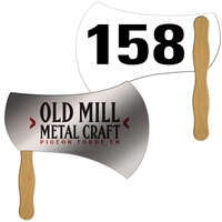 Digital printed Ax/Hatchet shape auction fan with visible wooden stick.......