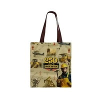 Leather Handle Zipper Pocket Full Bleed Print Canvas Tote