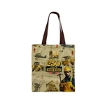 Leather Handle Zipper Pocket Full Bleed Print Canvas Tote