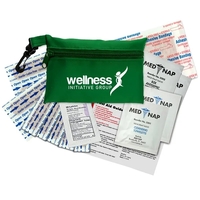 Brightly colored polyester first aid zip bag with hang clip. Convenient,......