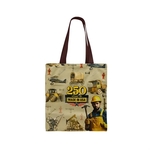 Leather Handle Zipper Pocket Full Bleed Print Canvas Tote