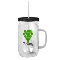 27 oz Mason Jar with Handle, straw and screw-on lid. Measurements... from ASI...