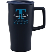 Sleek ceramic retro shape travel tumbler with color-coordinated plastic,...