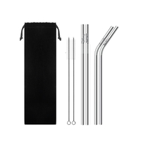 Stainless steel straw set with 2 straight and 2 bent straws,... from ASI...