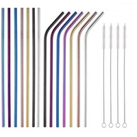 8.46" x 0.25" 6mm diameter reusable stainless steel drinking straws with......