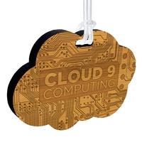 Custom shaped laser etched bamboo bag tag that measures 5/16" thick.... from...