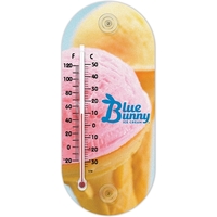 Indoor/outdoor window thermometer measuring 7.875" x 3.125" with two vinyl...
