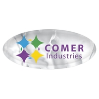 Thick, crystal-clear polyurethane is poured over each decal forming a dome......