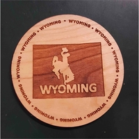 3.5" round wooden coasters with State of Wyoming shape in the... from ASI...