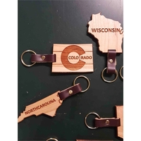 2" Colorado shaped hardwood keychains with laser engraving; USA-made...