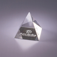 3" x 3" pyramid shaped optic crystal paperweight with deep etch... from ASI...