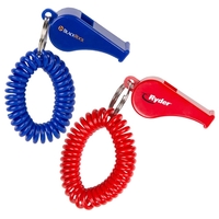2 1/4" x 7/8" plastic whistle on split ring with coiled... from ASI 43442 ZZ...