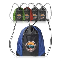 Polyester drawstring backpack with front mesh pocket and zipper closure......
