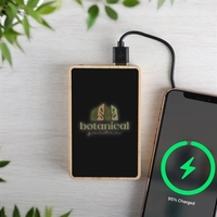 Bamboo power bank with 5000mAh capacity and illuminated logo keeps your......