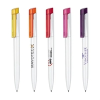 Retractable ballpoint pen with a two-piece barrel and integrated, transparent...