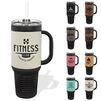 40 oz. black stainless steel travel mug w/ Leatherette with double-wall......
