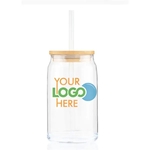 Glass 16 oz Tumbler with Straw and Bamboo Lid