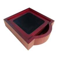 Mahogany & black leather coaster set with holder... from ASI 48125 Dacasso /...
