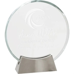 6 1/4" Clear Round Platinum Glass Award w/ Metal Base