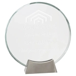 8" Clear Round Platinum Glass Award w/ Metal Base