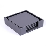 Gray Leatherette 4 Square Coaster Set with Holder