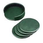 Leather 4 Round Coaster Set with Holder