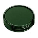 Dark Green Leatherette 4 Round Coaster Set with Holder